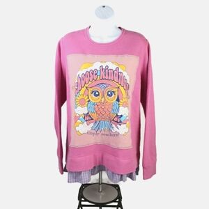 Hand Made Upcycled Pink Long Sleeve Choose Kindness Graphic Sweatshirt Womens XL